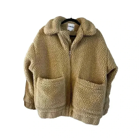 I.AM.GIA Faux Fur Teddy Jacket Full Zip Tan Womens Size XS - Picture 1 of 3